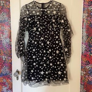 Boohoo ASOS black star silver dress US 8 medium